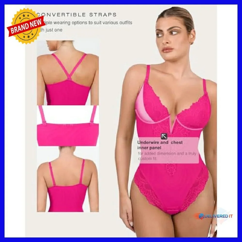 Lace Shapewear Bodysuit Tummy Control V Neck Sleeveless Body Suit